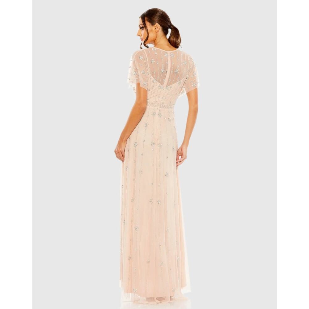 Mac Duggal Blush V Neck Embellished Flutter Sleeve A Line Formal Gown Size 10 - Picture 2 of 14